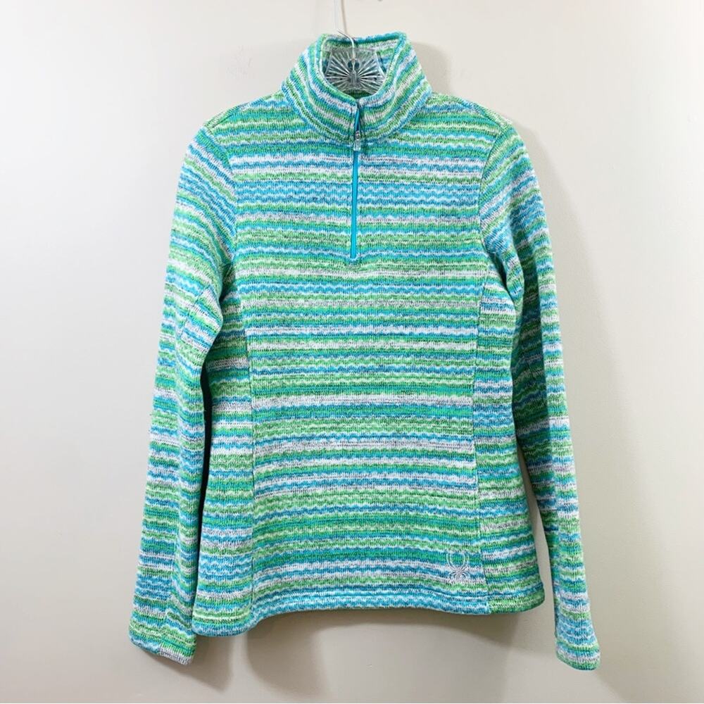 Spyder Striped Knit Fleece Green/Blue/Gray 1/4 Quarter-zip Jacket